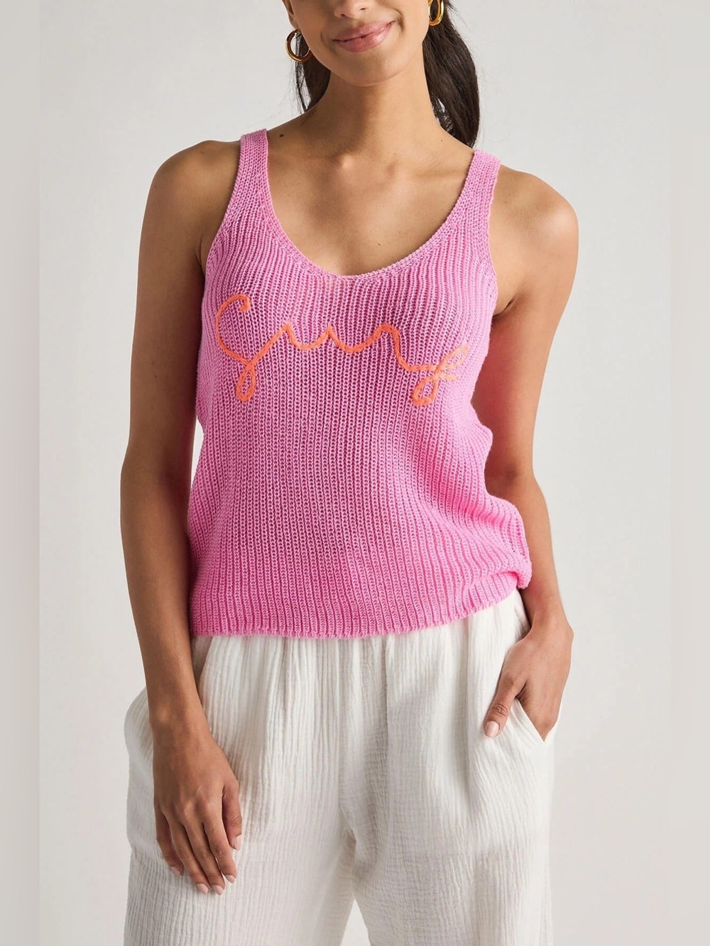 Vintage Pink Knit Tank with neon Script
